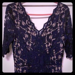 SOLD Belle Badgley Mischka navy lace gown Sz 10